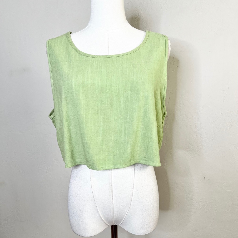Fashion Nova Lime Day Dreaming Linen Rayon Cropped Tulip Back‎ Tank Top XL NEW